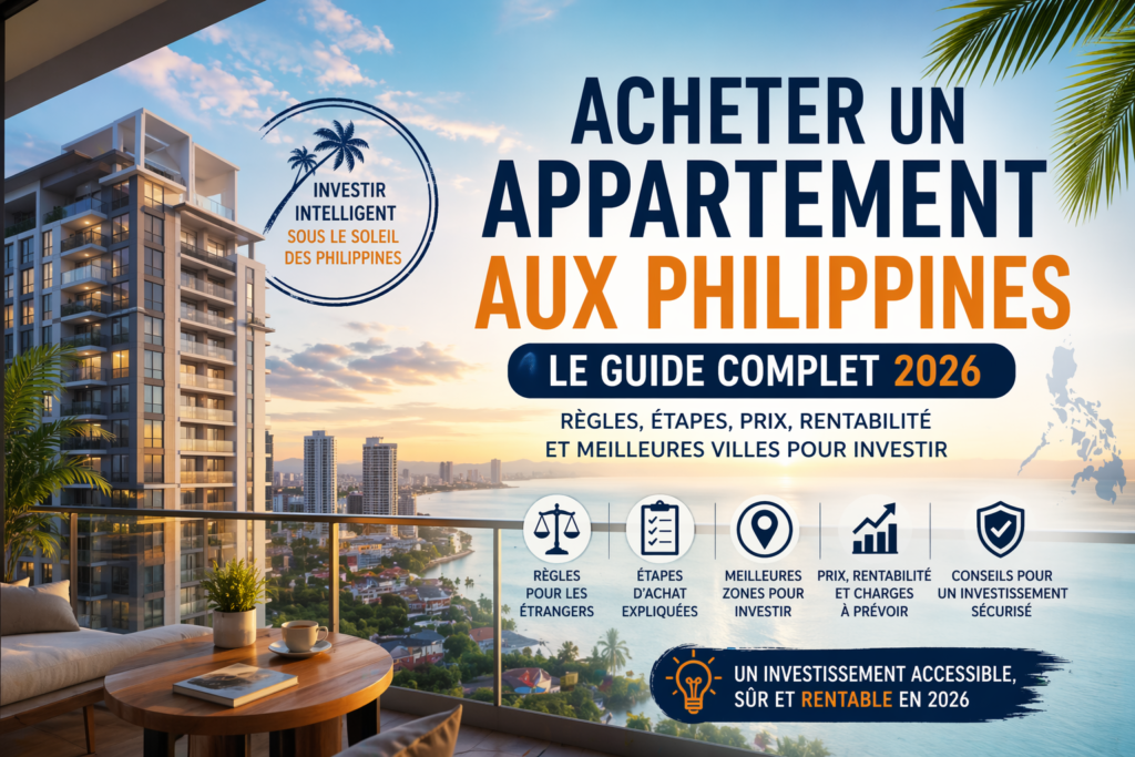 Acheter un appartement aux Philippines en 2026 avec vue sur une ville côtière tropicale, investissement immobilier pour expatriés